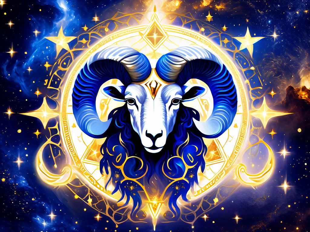 Mystical Aries ram symbol with cosmic stars representing the cardinal fire sign