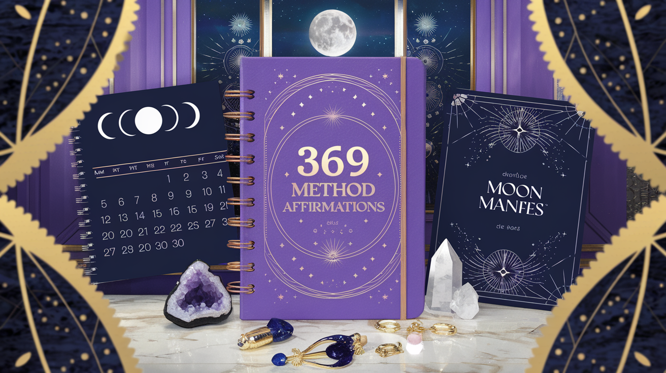 Mystical journal with 369 numerology glowing under moonlight