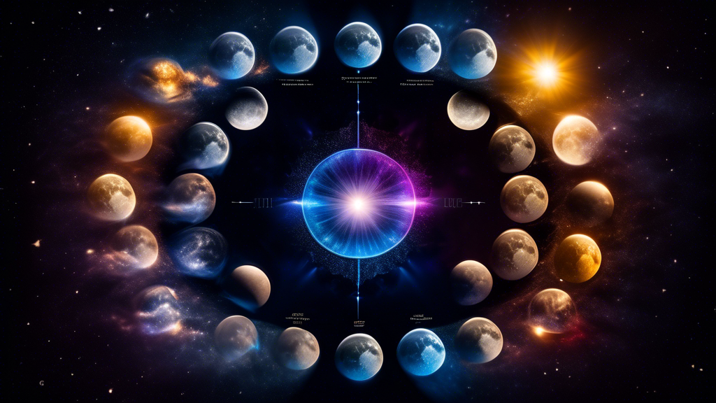 Eight moon phases arranged in circle representing the complete lunar cycle from new moon to waning crescent