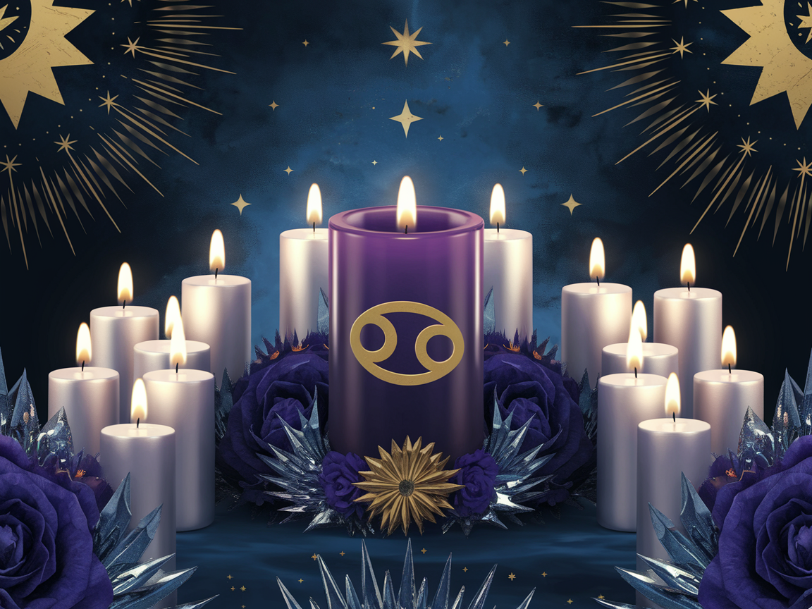 Single white candle glowing softly in a cozy, safe space during the Cancer new moon