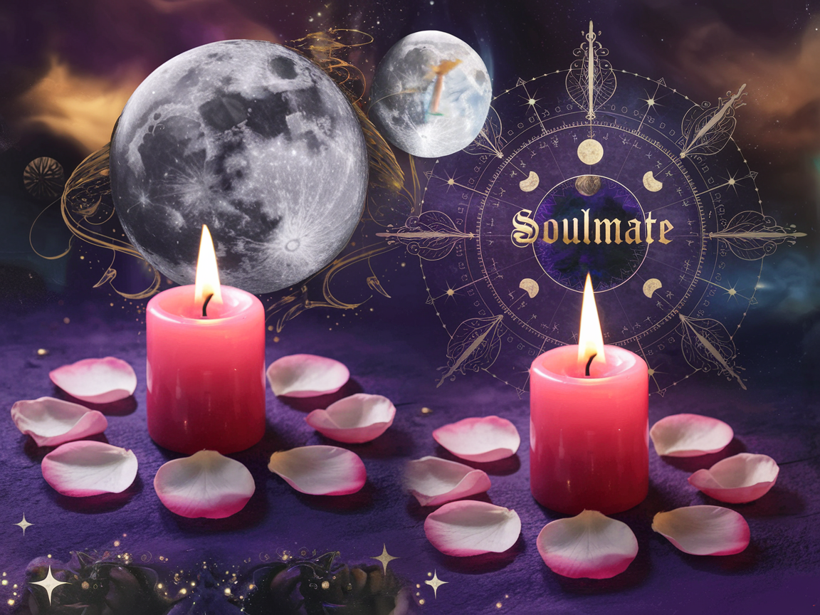 Two souls connecting under a glowing Cancer moon with heart energy radiating between them