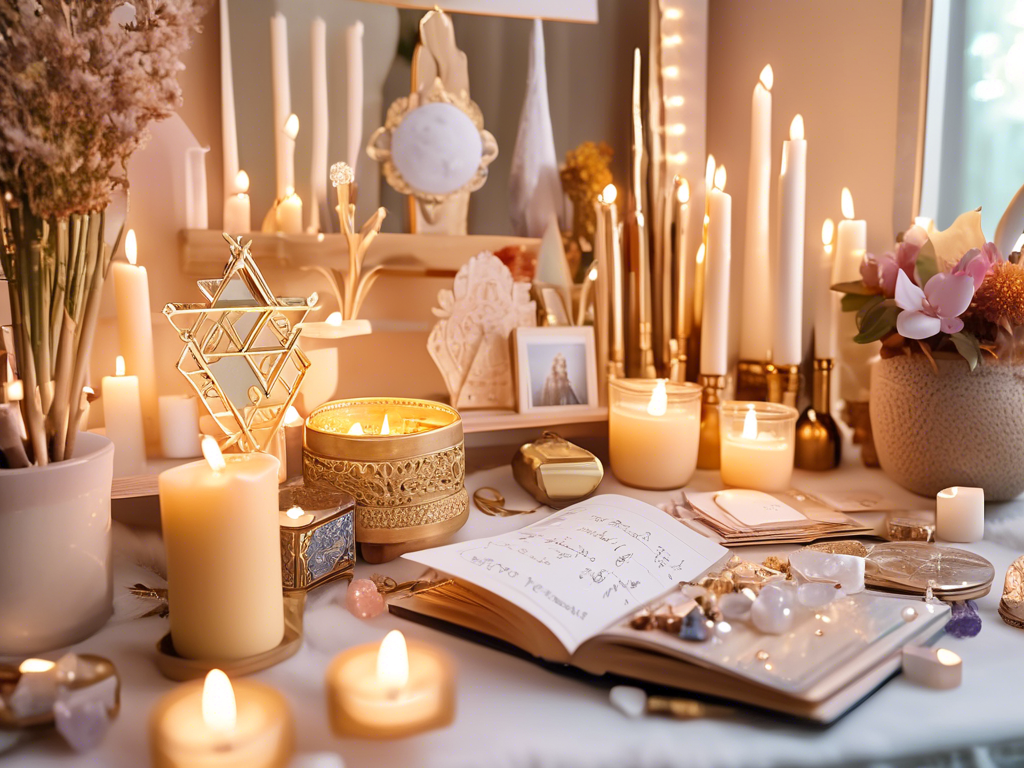 A beautifully crafted vision board surrounded by candles