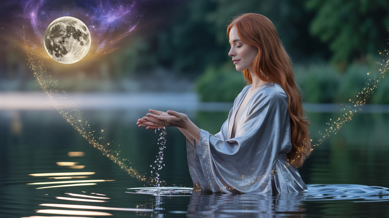 Waning gibbous moon illuminates a peaceful scene of sharing and gratitude, symbolizing the energy of giving back and teaching wisdom during this reflective lunar phase.