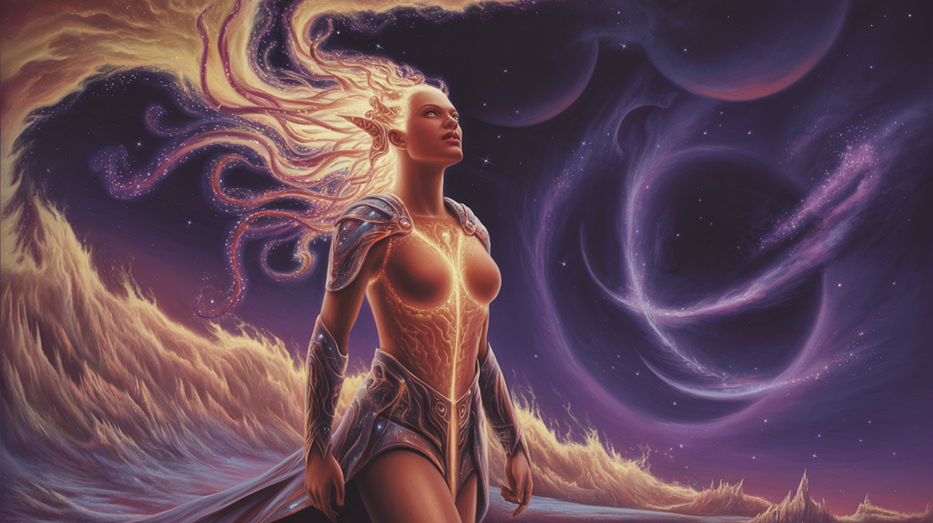 Aries Moon - A woman with fiery, passionate energy representing the cardinal fire moon sign