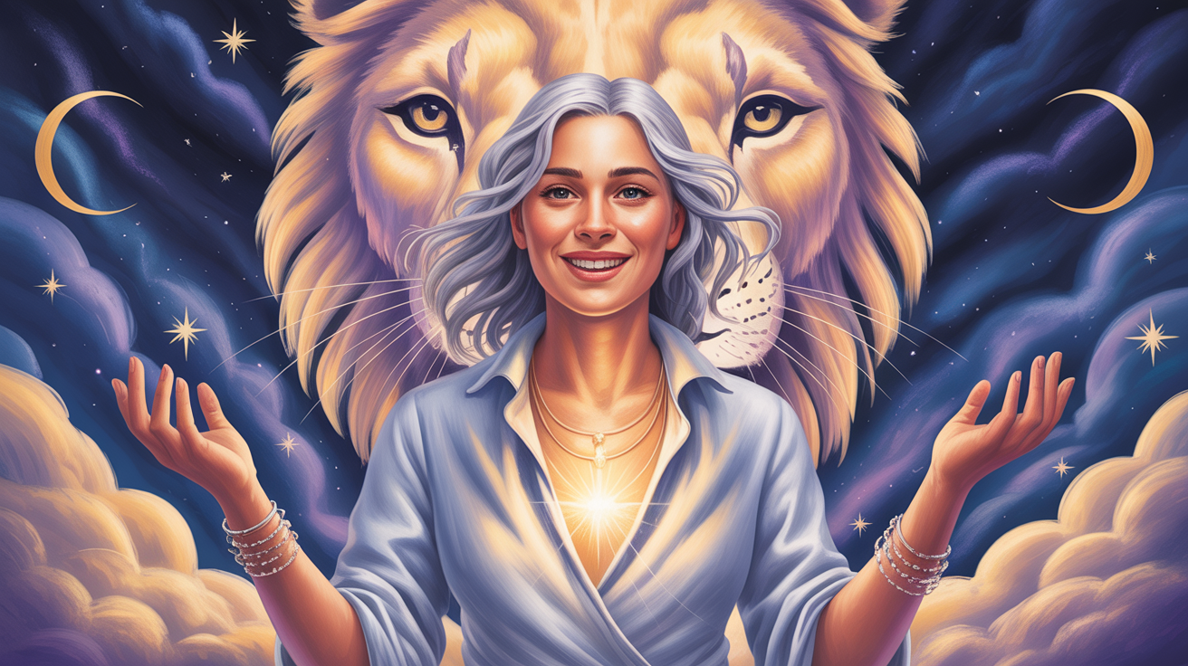 Leo Moon Sign - A radiant woman expressing creative energy with warm golden light