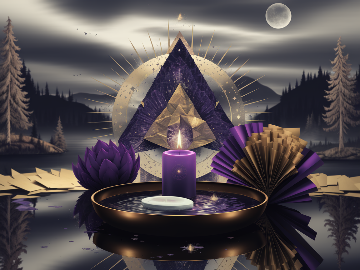 A serene ritual space with a lit candle, paper, and pen for a release ceremony before the new moon