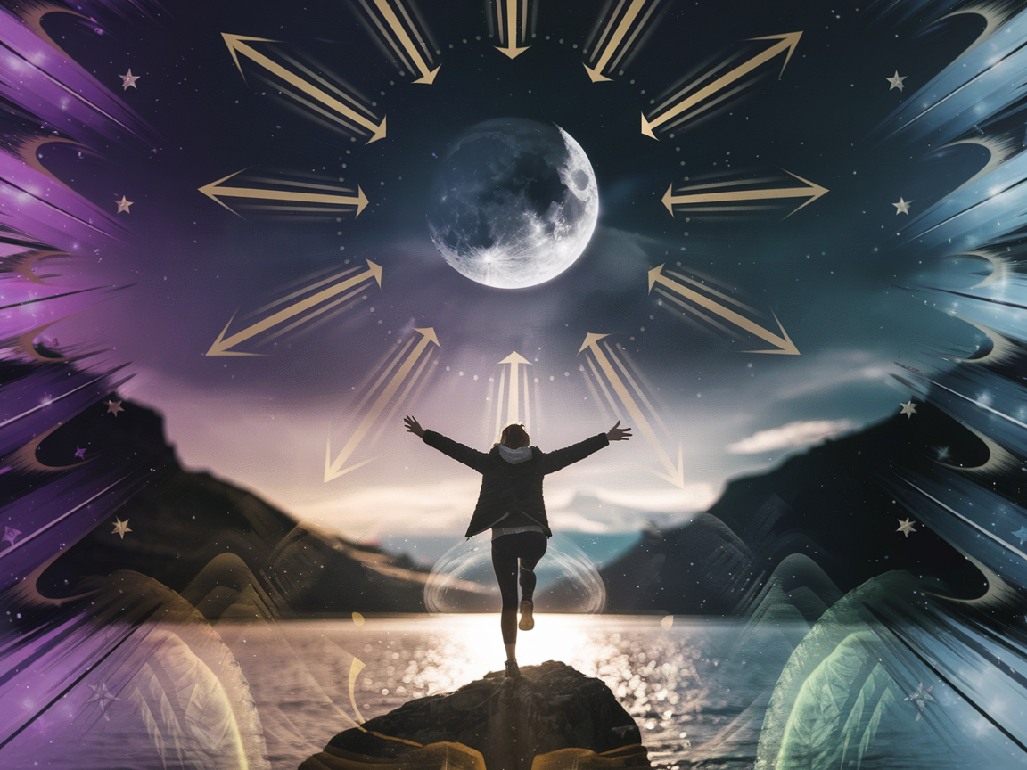 Waxing crescent moon glowing softly with gentle rays of light, representing the building momentum of small daily actions